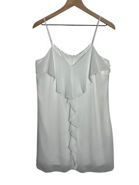 Guess White A-Line Ruffled Front Mini Dress Spaghetti Dress Large LWD Party